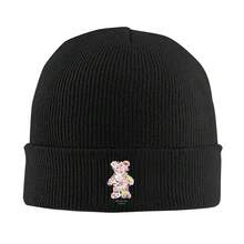 1pc Cute Bunny & Floral Beanie Hat - Windproof Warm Winter Ski Cap, Soft Stretchy Knit Beanie For Men & Women, All-Season Outdoor & Casual Wear - 黑色 - 查看 3