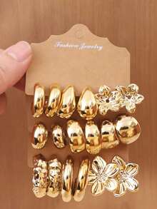 6-18pcs Gold-Tone Fashion Earring Set, Stylish & Elegant, Suitable For Daily, Party, And Event Wear