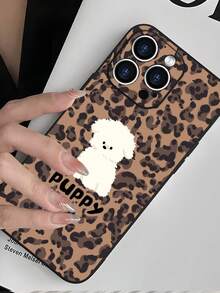 Leopard Print Phone Case With Cute Puppy Design For Phone,  Animal Pattern Soft TPU Cover All-Over Print Mixed Color Phone Case For 17 PRO MAX/17 AIR/15 ProMax/16 PROMAX/Galaxy S22/S23/S24/S23 Plus/S24 Ultra/S25/A15/A33/A23, Halloween Design, 2D Flat Style, Vintage Collage, Floral Fashion, Cool Cute Aesthetic, UV Printing, Trendsetter For Fashion Enthusiasts - Pha màu 1 - Xem 2