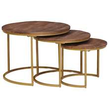 vidaXL Tables basses gigognes 3 pcs Bois de mangue massif et acier - Tabac - Voir 3