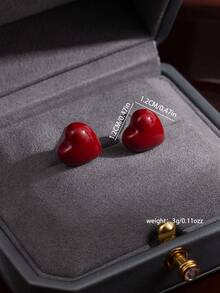 1pair Retro Minimalist Red Heart Earrings, Suitable For Daily And Party Wear