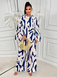 AIJ Amarilo 女士休闲优雅两件套 - 豹纹蝙蝠袖系腰衬衫和长裤，时尚优雅的套装，适合假日外出穿着 - 杏色 - 查看 6