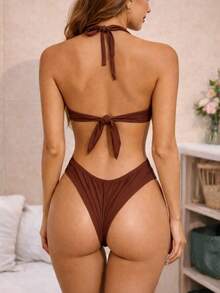Bare Back / Backless Cutout / Cutout Ring Beach Vacation - Chocolate Brown - View 3