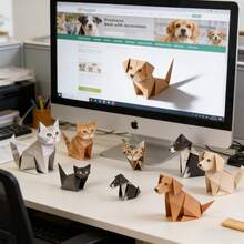 50pcs Minimalist Origami Animal Figurines Set - Cat & Dog Origami Crafts Kit, High-Definition Printing On Thick Paper, Easy Folding Without Tools, Suitable For Teens And Adults, Ideal Desktop Decor, Bookshelf Ornament, And Handmade Gift For Cat Lovers