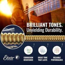 1 Juego (6 Unidades) / Surtido Profesional / Cuerdas para Guitarra Acústica / con Tecnología Anticorrosión / Recubrimiento Nanomalla de Sensación Tradicional / para Tono Brillante y Larga Duración / Ideal para Músicos y Estudiantes en Casa, Estudio o Escenario / Bronce 80/20 Calibre 10-47 Elixir - Dorado - Ver 2