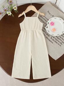 Baby Girls' Floral Patchwork Chiffon Solid Color Sleeveless Jumpsuit, Suitable For Beach Vacation In Summer - Apricot - View 3