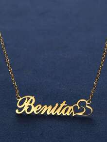 Customized Stainless Steel Necklace - Elegant Minimalist Style, Valentine's Day Gift, Personalized Letter & Name, DIY Heart Pendant, Suitable For Parties And Everyday Wear - Multicolor - View 3