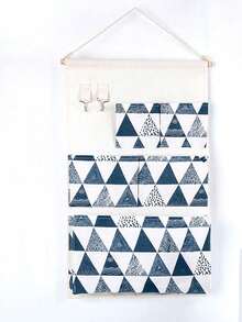 1pc 5-Pocket Linen Hanging Storage Bag With Dual Hooks, Bathroom/Dorm Room Organizer, Wall Mounted Wardrobe Hanging Storage Bag - Multicolor - View 7