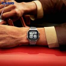 Casio 卡西欧 AE1200WHD-1A 男士电子表及表带套装，复古方形世界时间表盘，不锈钢表带，多功能防水腕表，适合日常佩戴及送礼 - 均碼 - 查看 4