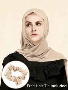 (Con Scrunchie) 1 pieza Bufanda con capucha de unicolor para mujer, chal, cálida y a prueba de viento, elegante y minimalista, uso versátil para el cabello diario y festivales, gorro para dormir - Albaricoque - Ver 1