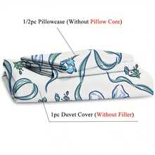 2/3件套蓝色蝴蝶结印花被套套装（1个被套+1/2个枕套，无芯），优雅设计聚酯纤维床上用品套装，柔软舒适的被套，适用于卧室、客房