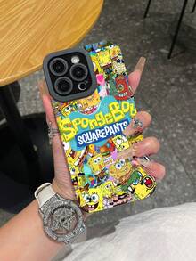 1 pieza Funda protectora de teléfono con patrón de rayas verticales y letra de diseño de dibujos animados Creative SpongeBob de pantalla completa, compatible con Samsung/Apple 17/16/15/14/13/12/11Pro Max/12Pro/14Plus y otros modelos - Multicolor - Ver 1