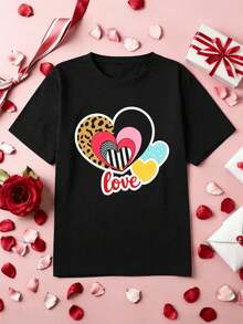 Black T-shirt with Love Heart graphic print, quality fabric, crew neck, relaxed fit, comfortable, street hip-hop - Preto - Ver 2