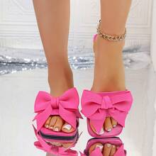 Plus Size Women Plastic Open Toe Comfortable Bow Decor Breathable Casual Slippers, Suitable For Home, Date, Vacation, Beach, Ideal Gift For Valentine's Day, Women's Day, Back To School