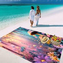 1pc 185*235CM Floral, Mushroom & Plant Printed Waterproof & Sand-Proof Extra Large Beach Blanket, Suitable For 2-3 People Outdoor Leisure Beach, Camping, Picnic, Lightweight & Durable - Multicolor - View 6