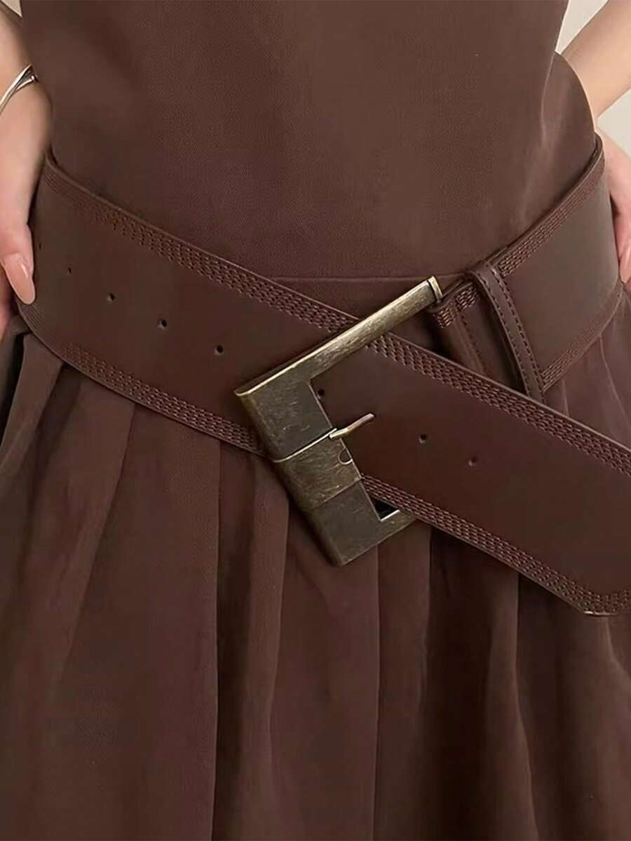 1 chiếc thắt lưng bản rộng khóa đồng cổ điển, phong cách Bohemian giản dị, gợi cảm, thanh lịch, retro dành cho nữ, phù hợp với váy, chân váy, quần jeans, mặc hàng ngày, đi làm, đi học, đi nghỉ mát, du lịch, mùa thu/đông. - màu nâu - Xem 1