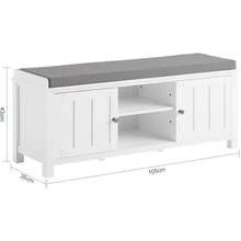 SoBuy Banc à chaussures avec rangement pour entrée, avec 2 placards et éères, placard en bois blanc, coussin confortable de 4, charge maximale 150 kg, L105xP35xH43, montage facile, FSR35- - 1 - Voir 3