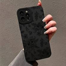Handyhülle - Geeignet für Handyhüllen mit schwarzen Blumenmustern für iPhone 17pro Max/17pro/17/11/12/13/14/15/15Pro/15PluS/15Pro Max/16/16Pro/16PluS/16Pro Max - Schwarz - Übersicht 2
