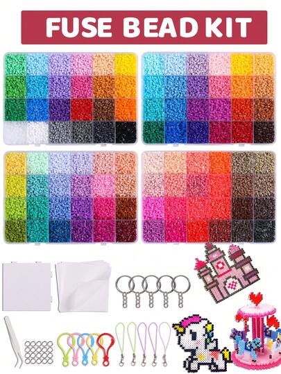 2.6毫米多色拼豆套装，适合家庭、朋友和学校活动，DIY创意日常吊坠，熨烫式3D像素拼图创意礼物