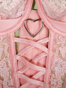 Bộ 2 món đồ lót nữ gợi cảm, ngọt ngào, màu hồng chấm bi, ren buộc dây, có đệm ngực và quần lọt khe. - Hồng - Xem 9