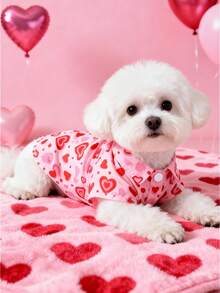 1pc Pet Dog Romantic Stylish Valentine's Day Outfit, Soft & Comfortable/Contrast Heart Print/Designed Short Sleeve Shirt, Suitable For Puppy/Small Dogs In Spring, Summer, Autumn, Valentine's Day Party Wear, Versatile - Pink - View 3