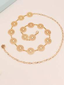 1件波西米亚风高端百搭金色复古镂空圆盘腰链，复古时尚独特设计裙链腰带，适合女性在任何场合佩戴 - 金色 - 查看 6