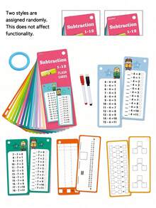 1 Set Kids Math Game Flash Cards, Including Addition, Subtraction, Multiplication And Division Flash Cards, Multiplication And Division Learning Toys, Suitable For Preschoolers (Random Style) (Random Pen And Ring Color), Colorful Children's Educational Toys