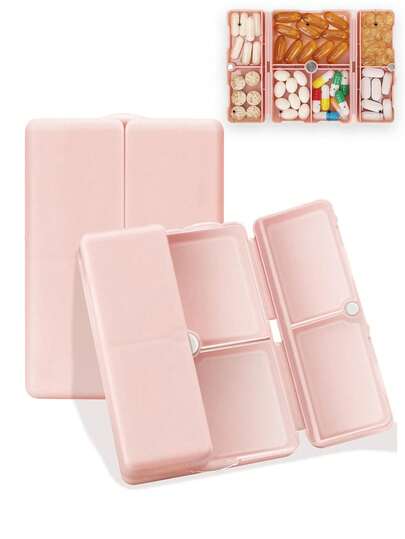 2pcs/1pc Portable 7-Compartment Folding Pill Box, Handheld Medicine Storage Box For Vitamins, Fish Oil, Supplements And Medications, Foldable Dual-Layer Travel Pill Case, Magnetic 7-Grid Pill Box