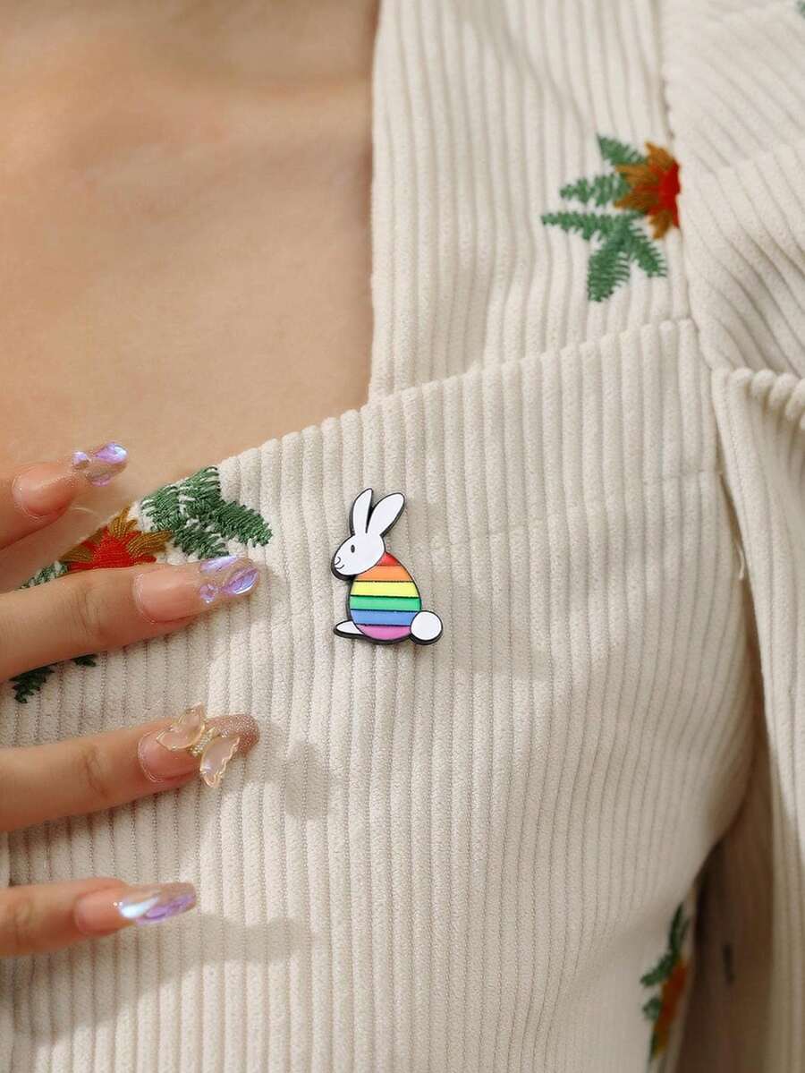 1枚可爱兔子卡通胸针，适合女性佩戴，也适合约会佩戴。 - 彩色 - 查看 1