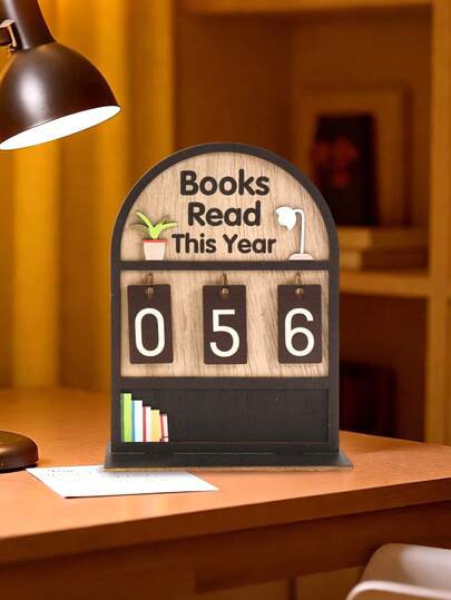 1 Set Vintage Wooden Annual Reading Tracker Display Rack, Retro Brown Reading Counter Can Track Up To 999 Books, This Year's Reading Tracker, Bookshelf Tracker, Bookplate Marker, Suitable For Office Books, Home Decor, Desktop Display, Sturdy Structure, Can Be Used As Bookshelf Decor, Ideal Gift For Book Lovers And Family, Also A Great Party Favor And Birthday Gift