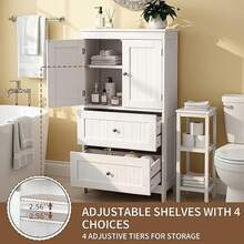 White Floor Storage Cabinet, Freestanding 2 Drawers & 2 Doors, Thin Toilet Organizer For Small Spaces,For Entryway, Bathroom - 白色 - 查看 2