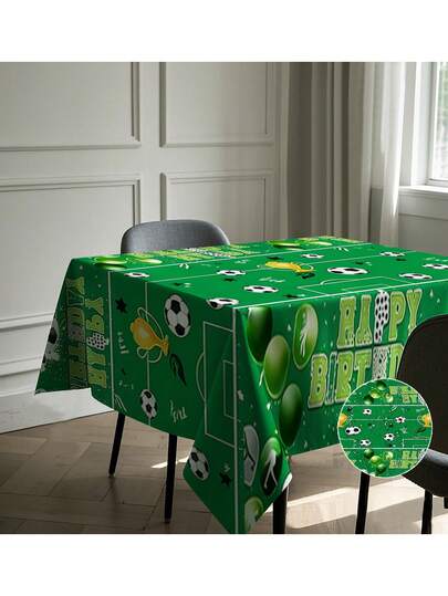 1pc Green Football Theme Disposable Tablecloth, Plastic Tablecloth With Football Pattern, Suitable For Sports Theme Birthday Party Supplies, Football Fan Birthday Decoration