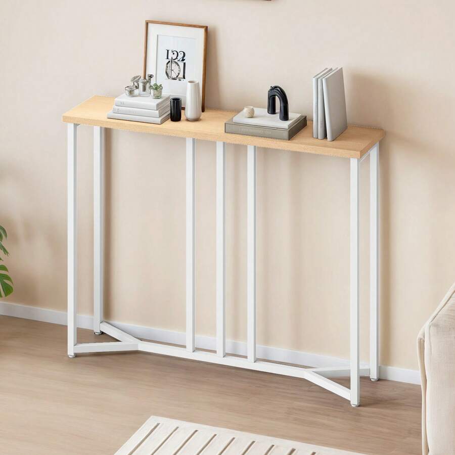 BALCONERA Rustic Brown Slim Console Table – Narrow Behind Sofa Table For Living Room, Multi-Use Entryway Side Table For Small Spaces - Apricot - View 1