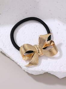 1pc/3pcs Women Metal Luxury Bow Hair Accessories Hair Scrunchies, Suitable For Summer Beach Vacation Matching Hair Ties Ponytail Holders Hair Elastics Hair Rope, Gold Head Piece, Hair Bobbles, Gifts Hair Ties, Hair Rubber Bands - Multicolor - View 7