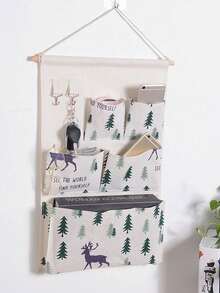 1pc 5-Pocket Linen Hanging Storage Bag With Dual Hooks, Bathroom/Dorm Room Organizer, Wall Mounted Wardrobe Hanging Storage Bag - Multicolor - View 9