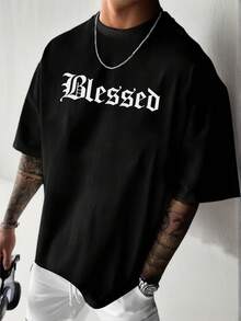 Krometka 男士休闲百搭简约英文标语印花短袖T恤 - 黑色 - 查看 1