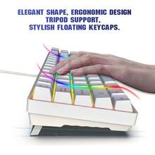 Npurdiri 60% Percent Gaming Keyboard, Compact RGB Backlit Ergonomic Small Mini Keyboard - White - View 3