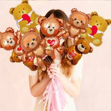 8件套情人节小熊爱心铝箔气球套装，包含可爱的小熊拥抱爱心铝箔气球，适用于情人节主题派对、生日派对、“我爱你”气球、情人节装饰、浪漫爱心装饰、浪漫特别之夜、告白场景装饰、婚礼、周年纪念、单身派对、爱情墙饰、求婚、拥抱亲吻等场合。 - 彩色 - 查看 4