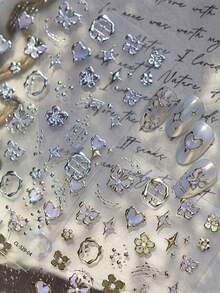 2 Pieces Of Valentine's Day Embossed Nail Art Stickers Y2K Retro European Hot Stamping And Hot Silver Masonry Enamel Butterfly And Flower Shooting Star Love Art Pattern Y2K Nail Art Decoration Stickers Suitable For Nails/Mobile Phone Cases/Book Packaging Girly Heart Nail Art Design Holiday Gift DIY Handmade Decoration Stickers - Multicolor - View 1