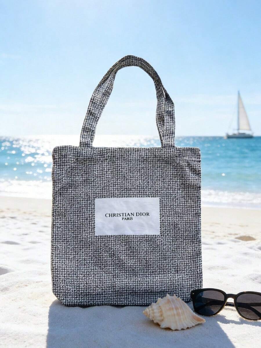 Dior Classic Black & White Houndstooth Canvas Tote Bag, Large Capacity Women's Shoulder Handbag, Fashion Versatile, Brand Bag, Durable Commuter Bag, Suitable For Travel, Shopping And Daily Use, Fashionable Casual Shoulder Bag, Spacious Interior, Essential Item For Luxury Fashion Enthusiasts