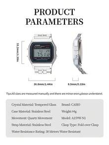 Casio 男士经典休闲运动风腕表。不锈钢表带，休闲运动风格，适合日常佩戴。数字时间显示。A159W-N1，新年和圣诞节礼物。 - 銀色 - 查看 7