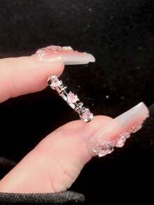 Y2K Style Copper Zirconia Material Sparkling Pink Bride Rings For Women Couples Korean Heart Star Geometric Wedding Party Jewelry - Love - View 4