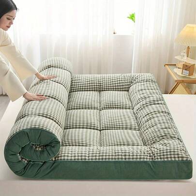 Japanese Style Plaid Mattress- Approx 8-10cm Deep Single Double King Super King Sizes Bed Mats, Rolling Soft Mattress Pad, Floor Futon Tatami Mat, Machine Washable - Perfect For Bedroom, Guest Room, Dorms, Back To School For All Seasons