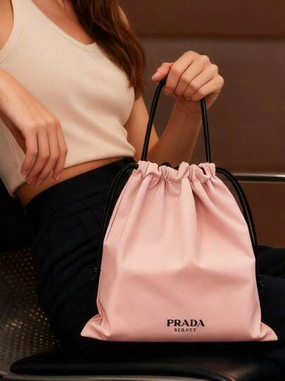  Prada Vändbar Ryggsäck med Dragsko - Svart & Rosa Vattentät Nylonryggsäck, 36x43cm Stor Kapacitet Lätt Vardagsryggsäck, Lämplig För Resor, Strand, Shopping Och Pendling