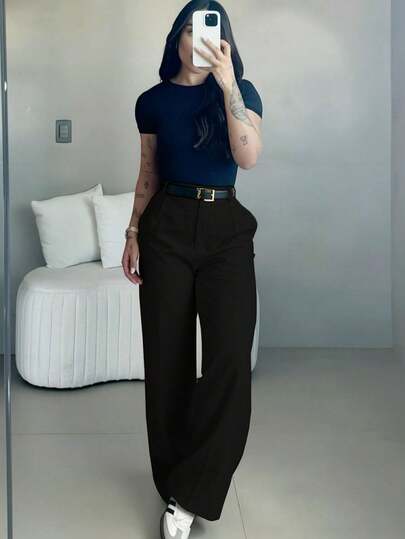 Pantalones de pierna ancha de talle alto para mujer | Ropa de mujer para primavera | Pantalones de oficina casuales y elegantes | Ropa casual de primavera | Pantalones rectos sueltos de unicolor | Ropa de primavera | Ropa casual de mujer | Pantalones casuales suaves y cómodos | Ropa casual de mujer | Ropa de trabajo minimalista de moda | Traje casual | Preparación para el Año Nuevo | Esenciales de primavera y otoño