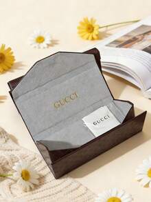 Gucci 棕色壓紋可折疊眼鏡盒，奢華高端眼鏡收納袋配灰色天鵝絨內裡，防刮保護套，輕便極簡便攜式眼鏡盒，適合女性的理想禮物，適合辦公、通勤、旅行、母親節、情人節的優雅高端禮物 - 深棕色 - 查看 6