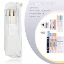 Bolsa delgada para lápices y bolígrafos con banda elástica ajustable, bolsa con cremallera para maquillaje, diario y talla grande - Gris - Ver 3
