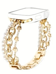 Minimalist Heart-Linked Pearl Watch Band, Compatible With Apple Watch 38/40/41/42/44/45/46/49mm, Suitable For Apple Watch Ultra 3/2/1, Series 11 10 9 8 7 6/SE 5 4 3 2 1, Valentine's Day Gift Watch Band - Red - View 5