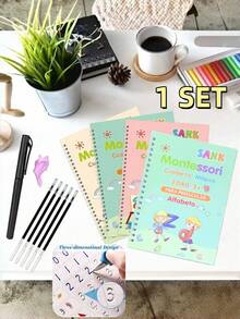 4pcs Reusable Children's Magic Practice Notebook, Spanish Calligraphy Practice Book, Montessori Calligraphy Alphabet Exercise Toy, Kids Calligraphy Notebook Edition - Multicolor - View 7