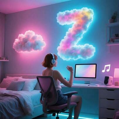 Valentine's Day Romantic Gift 3D Cloud Night Light - Smart RGB LED Strip Light DIY Kit, Music Sync Mode, USB Powered, Wall Mounted/Ceiling Mounted, Customizable Shape, Color Changing Ambient Lighting, Suitable For Bedroom, Gaming Room, Party Decor And Valentine's Day Surprise (Cloud Needs To Be Shaped Manually)